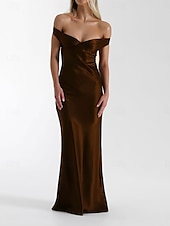 cheap Prom Dresses-Yellow Dress Mermaid / Trumpet Party Dresses Elegant Dress Wedding Wedding Guest Floor Length Sleeveless Off Shoulder Backless with Ruched 2025