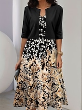 abordables Robe Fleurie-Ensemble de robes femme robe midi robe en A robe d&#039;été robe de fête semi-formelle impression graphique florale à demi-manches en V invité de mariage quotidien or été printemps coupe régulier
