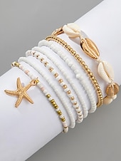 olcso Női karkötő-női boho shell gyöngyös karkötő szett - 7 részes tengeri csillag bűbáj sztreccs karkötő többféle színben nyári strand és üdülő viselethez
