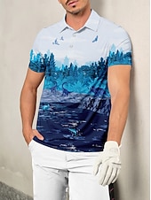 halpa Miesten golfvaatteet-Miesten Poolopaita Sininen Lyhythihainen Topit Golfasut Vaatteet Asut Wear Apparel