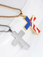 economico Gioielli da uomo-Collana con ciondolo a croce con bandiera americana da uomo – tonalità oro e argento con design della bandiera degli Stati Uniti, elegante e alla moda per un abbigliamento casual e di tendenza.
