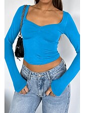 ieftine tricou simplu-Pentru femei Bluză Simplu Modern Manșon Lung Pătrat Crop Tops Zilnic Concediu Ieșire Negru Alb Verde Militar Roșu-aprins Albastru piscină Vară