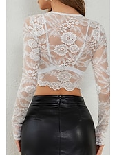 olcso Csipkés felsők-Női Blúz Csipke felsők Sima Elegáns Stílusos Hosszú ujj Terített nyak Crop Tops Napi Alkalmi Csipke Fehér Lóhere Nyár