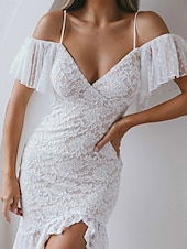 cheap Plain Dress-Women's Boho Dress Western Dress Vintage Midi Dress Slip Dress Off The Shoulder Dress Vacation Outdoor Going out Slim Fit Graphic Sleeveless Spaghetti Strap White Summer