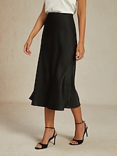 preiswerte Chiffon -Röcke-Damen Rock Elegant Mode Geschäftlich Midi Mittlere Hüfthöhe Röcke Einfach Chiffon Fließend Party-Abendmode Arbeitskleidung Schwarz Sommer Satin