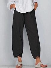 abordables Pantalon en coton et lin-Pantalons Femme en Coton Lin Pantalons Amples Similaire au Lin Chinos Mode Basique Longueur Complète Taille Moyenne Poche Unie à Cordon Confortable Extérieur Micro-élastique Vacances Street Quotidien