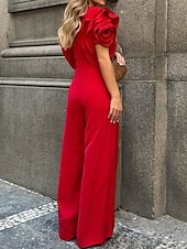 cheap Pantsuits &amp; Jumpsuits-Jumpsuits Evening Gown Vintage Dress Semi Formal Wedding Guest Floor Length Sleeveless Crew Neck Stretch Crepe with Ruffles