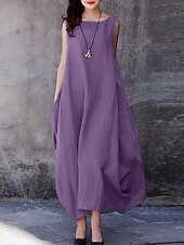 abordables Robes-Femmes Robe Longue Maxi Robe Robes en coton et lin Robe Décontractée Mode Extérieur Soirée Fête Coupe régulière Uni Sans manches Col ras du cou Noir Blanche Violet Été