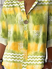 voordelige Vrouwen&#039;s Kunst &amp; Design Tops-Dames Overhemd Grafisch Tie Dye Abstract Tropisch Dagelijks Lange mouw V-hals Normale tops Dagelijks Feestdagen Afdrukken Groen Zomer Lente