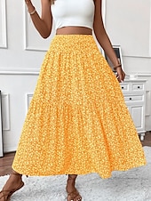 ieftine Fuste simple-Fustă pentru femei Fustă maxi A Line Modă Casual Fuste cu talie înaltă Floral Print Micro-elastic Stradă Zilnic Negru Galben Roz Verde Vară Poliester