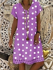 abordables Robes Rayés et Géométriques-Femmes Mini Robe Robe trapèze Occasionnel Extérieur Plage Coupe régulière À pois Manche Courte Col en V Jaune Rouge Violet Kaki Été