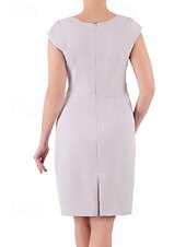 cheap Tea Length-Sheath Mother of the Bride Dress Wedding Guest Elegant V Neck Knee Length Stretch Fabric Short Sleeve with Ruched free custom size