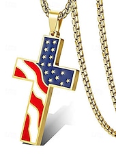 economico Gioielli da uomo-Collana con ciondolo a croce con bandiera americana da uomo – tonalità oro e argento con design della bandiera degli Stati Uniti, elegante e alla moda per un abbigliamento casual e di tendenza.