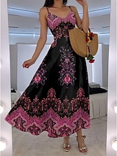 cheap Boho Dress-Women&#039;s Maxi Dress A Line Dress Slip Dress Vacation Casual Boho Going out Beach Regular Fit Floral Graphic Paisley Sleeveless V Neck Black Red Blue Purple Summer Spring