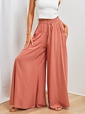 economico gamba larga e vita alta-Pantaloni chinos larghi da donna pantaloni baggy basic casual lunghezza intera vita alta tasca semplice elastico comodo morbido confortevole micro-elastico all&#039;aperto street blu arancione verde khaki