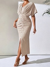 abordables Robe Simple-Femmes Robe Midi Robe de Soirée Robe d&#039;été Mode Classique Moderne Extérieur Vacances Fête Coupe régulière Uni Sans manches Col en V Noir Marron Abricot Été