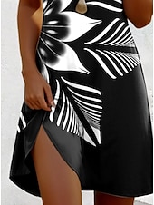 cheap Art&amp;Design Dress-Women&#039;s Mini Dress Casual Dress T Shirt Dress Tee Dress Sundress A Line Dress Stylish Casual Beach Regular Fit Floral Graphic Short Sleeve Crew Neck Scoop Neck Black And White Summer Spring