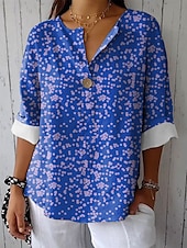 cheap Art&amp;Design Tops-Women&#039;s Shirt Floral Graphic Vintage Tropical Hawaiian Long Sleeve V Neck Regular Tops Daily Holiday Beach Wear Print Red Blue Purple Green Summer Spring