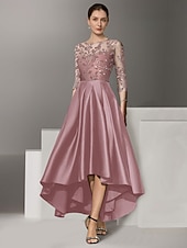 economico Lunghezza del pavimento-abito a trapezio abito per la madre della sposa elegante semplice scollo a v lunghezza alla caviglia lunghezza tè raso manica a 3/4 con pizzo arricciato paillettes 2025