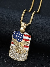 preiswerte Herrenschmuck-Herren-Halskette mit Adleranhänger und amerikanischer Flagge – patriotischer Schmuck aus goldenem Edelstahl mit Strasssteinen für den Unabhängigkeitstag, Veteranen und die Anerkennung des Militärs