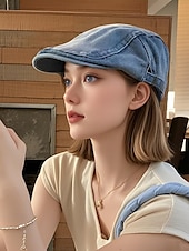 economico Cappelli da donna-berretto piatto in denim da donna con vestibilità regolabile, stile casual per primavera ed estate, perfetto per attività all&#039;aperto, uso quotidiano e viaggi