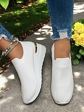 Χαμηλού Κόστους Γυναικεία Sneakers-γυναικεία λευκά πλεκτά slip-on αθλητικά παπούτσια – μοντέρνο και άνετο στυλ για δραστήριες γυναίκες σε υπαίθριους περιπάτους, γυμναστήρια και περιστασιακές εξερευνήσεις στην πόλη