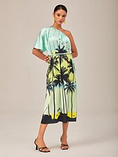 Χαμηλού Κόστους print casual φόρεμα-beach vibes ασύμμετρο μάξι φόρεμα με στάμπα καρύδας