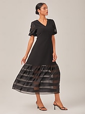 abordables Robes décontractées-Femmes Noir Été Élégant Quotidien Fête XS S M