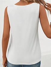 cheap White tee-Women&#039;s Tank Top Tee Top Plain Fashion Modern Sleeveless Square Neck Regular Tops Daily Beach Wear Black White Gray Summer