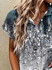 billige Blomstrete topper-Dame Skjorte Blomstret Grafisk sparkly Årgang Tropisk Daglig Ermeløs Kortermet Kappeerme Skjortekrage Lange topper Daglig Dusty Blue Gull Sommer Vår