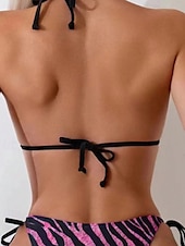 abordables Ensemble de bikinis-Femmes Maillots de Bain Bikini 2 pièces Maillot de bain Dos nu Tropical Tenues de plage Motif Zèbre Col Halter Sans manches Maillots de bain