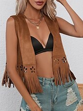 billige Boho topper-Dame Bluse عادي Moderne Fritid Ermeløs V-hals Vanlige topper Ferie Ut på byen Dusker Utskjæring Brun Sommer