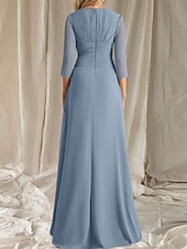 cheap Floor Length-A-Line Mother of the Bride Dress Wedding Guest Elegant V Neck Floor Length Chiffon 3/4 Length Sleeve with Tier Ruching 2025