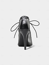 abordables Chaussures de danses latines-Escarpins de danse latine à lacets en maille noire pour femmes avec bout ouvert – chaussures de salsa à talons aiguilles respirantes pour la performance, la fête et l&#039;entraînement