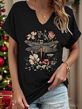 abordables T-shirt floral-Femmes T-shirt Fleuri Graphique Animal Bohème ancien Élégant Manche Courte Encolure en V Hauts Réguliers Quotidien Week-end Imprimé Noir Blanche Rouge Gris Été Printemps