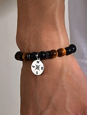 levne Pánské šperky-pánský náramek z tygřího oka a černý matný korálkový náramek s kouzlem – natahovací náramek z přírodního kamene pro cestování, dobrodružství, narozeninový dárek nebo dárek k promoci