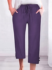 billiga Byxa i vanlig bomullslinne-Kvinnors Chinos Enfärgad Mode Streetwear Grundläggande Kalf Längd Medium Midja Enfärgad Fickor Dragkedja Komfort Utomhus Mikro-elastisk Semester Gatu Daglig Mörk Grå Ametist Grå Svart Sommar Vår