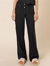 economico Pantaloni in lino e cotone semplici-Per donna Pantaloni in cotone e lino Pantaloni Palazzo Moda Streetwear Comfort Lunghezza intera Misura del girovita medio Semplice Tasca Elastico in vita Comodo All&#039;aperto Confortevole Streetwear