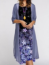 economico Abito Floreale-Per donna Insieme del vestito Abito Estivo Casual Floreale Stampato Abito Midi Manica 3/4 Girocollo All&#039;aperto Quotidiano Rosa Blu Verde Estate Primavera Vestibilità regolare