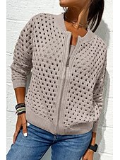 preiswerte Jacken-Damen Bluse Einfach Basic Modern Langarm Rundhalsausschnitt Normale Oberteile Täglich Ferien Ausgehen Reißverschluss Schwarz Weiß Rosa Wein Armeegrün Sommer