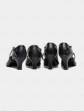 preiswerte Schuhe für Standardtanz und Modern Dance-Schwarze Latein-Tanzschuhe für Damen mit gekreuzten Riemen und geschlossener Spitze und niedrigem Absatz – bequeme Performance-Ballsaalschuhe für Anfänger und Gesellschaftstänzer