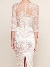 abordables Avec veste-Ensembles de Robes Deux Pièces Robe Mère de la Mariée Élégante Illusion Col Longueur Genoux Chiffon Manches Mi-Longues avec Broderie de Sequins