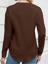 preiswerte Damen Einfache Oberteile-Damen Bluse Einfarbig Stilvoll Lässig Langarm V Ausschnitt Normale Oberteile Täglich Knöpfe Tasche Schwarz Weiß Braun Aprikose Sommer Frühling