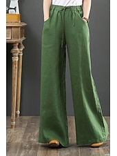 cheap Plain Cotton Linen Pant-Women&#039;s Cotton Linen Shorts Linen-Inspired Pants Cotton Linen Pants Fashion Streetwear Full Length Natural Plain Pocket Elastic Drawstring Design Comfy Comfortable Street Going out Apricot Jacinth