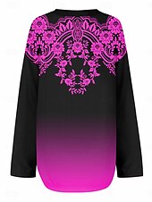 olcso Női Boho Felsők-Női Boho Blúz Ombre Grafikai Geometrikus Elegáns Mindennapi Hosszú Ujjú V Nyak Normál Felsők Mindennapi Mintás Fehér Piros Kék Lila Nyár Tavasz