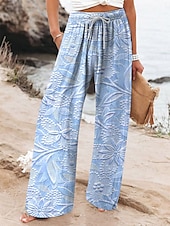 cheap Wide Leg &amp; High Waisted-Women&#039;s Wide Leg Chinos Baggy Pants Vacation Vintage Fashion Full Length High Waist Floral Graphic Printing Thermal Warm Breathable Soft Micro-elastic Vacation Street Causal Black Pink Light Brown