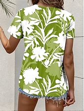 billige Blomster t-skjorte-Dame T skjorte Blomstret Grafisk Elegant Årgang trendy Kortermet Crew-hals Vanlige topper Daglig Ut på byen Lapper Knapper Lag-på-lag Blå Lilla Grønn Sommer Vår