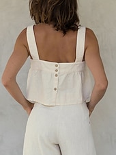 economico Camicie-Per donna Camicia di lino Gilet in cotone e lino Blusa Semplice Moderno Casual Senza Maniche Collo quadrato Top corti Quotidiano Ferie Senza schiena Bianco Cachi Estate