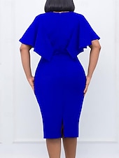 billiga Vita klänningar-Dam Midiklänning Sheath Dress party cocktail Semiformella klänningar Fest Normal Slät Kortärmad Rund hals Vit Rubinrött Kungsblå Sommar