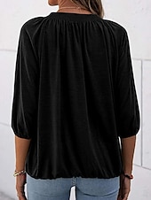 abordables Hauts Unis pour Femmes-Femmes T-shirt Uni Mode Moderne Manche 3/4 Col ras du cou Hauts Réguliers Quotidien Noir Blanche Rose Claire Vin Vert Véronèse Été